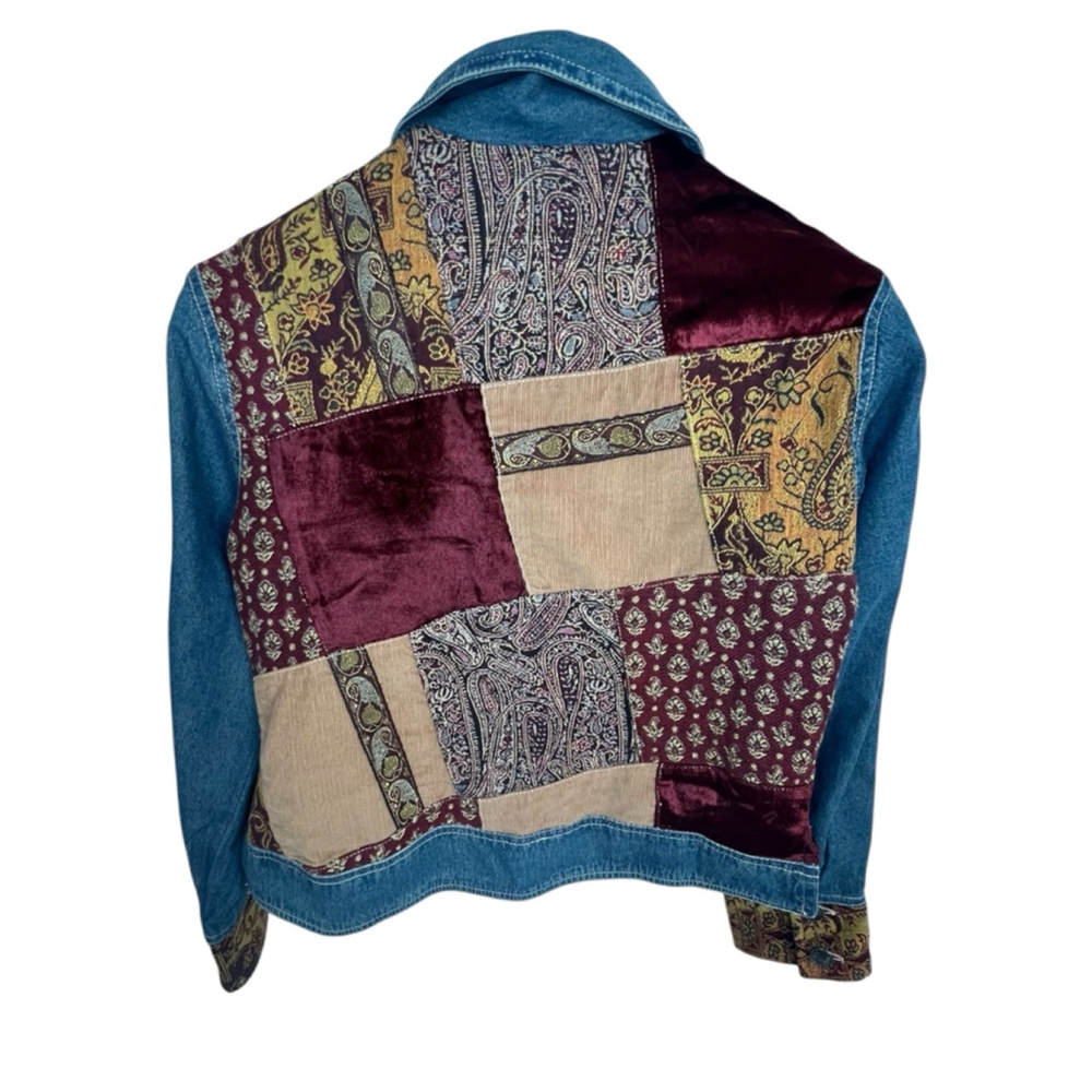 JJill Out Of The Blue Velvet Tapestry Patchwork Denim Jacket - Picture 6 of 6
